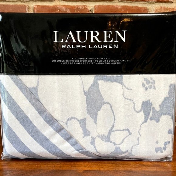 Ralph Lauren 3-Piece FULL QUEEN Duvet Cover Set WILLA Floral Chambray Cream - Picture 7 of 11